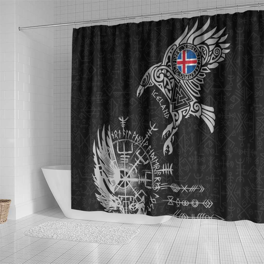 Iceland Viking Ravens Shower Curtain Vegvisir Runes Pattern - Wonder Print Shop