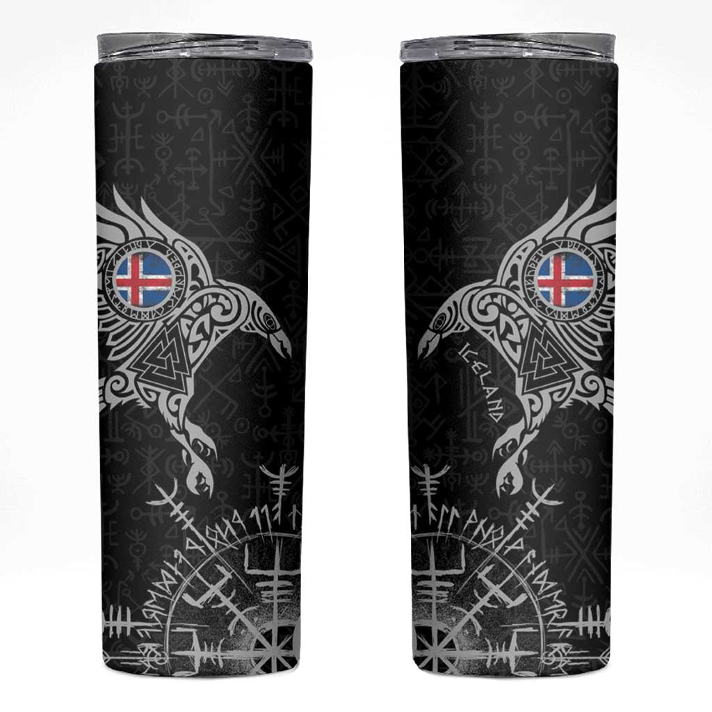 Iceland Viking Ravens Skinny Tumbler Vegvisir Runes Pattern - Wonder Print Shop