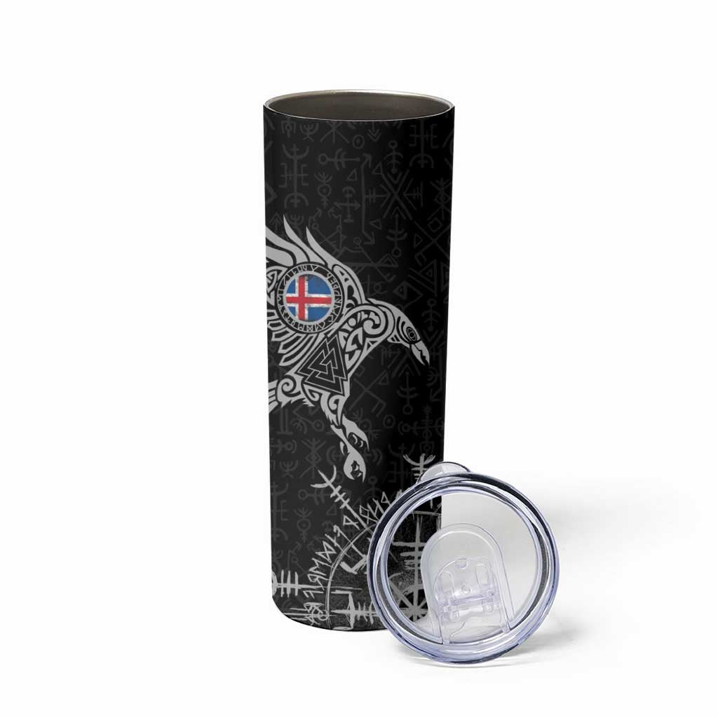 Iceland Viking Ravens Skinny Tumbler Vegvisir Runes Pattern - Wonder Print Shop