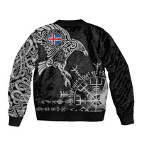 Iceland Viking Ravens Sleeve Zip Bomber Jacket Vegvisir Runes Pattern - Wonder Print Shop