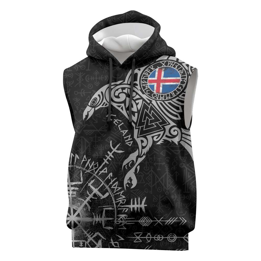 Iceland Viking Ravens Sleeveless Hoodie Vegvisir Runes Pattern - Wonder Print Shop