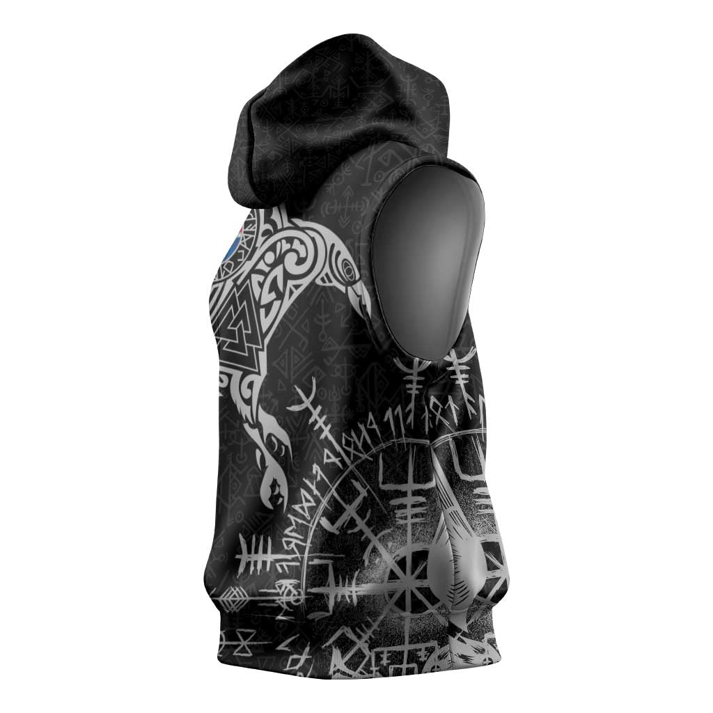 Iceland Viking Ravens Sleeveless Hoodie Vegvisir Runes Pattern - Wonder Print Shop