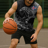 Iceland Viking Ravens Sleeveless Hoodie Vegvisir Runes Pattern - Wonder Print Shop