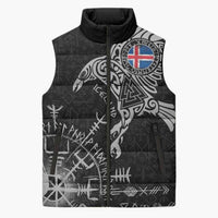 Iceland Viking Ravens Sleeveless Puffer Jacket Vegvisir Runes Pattern - Wonder Print Shop