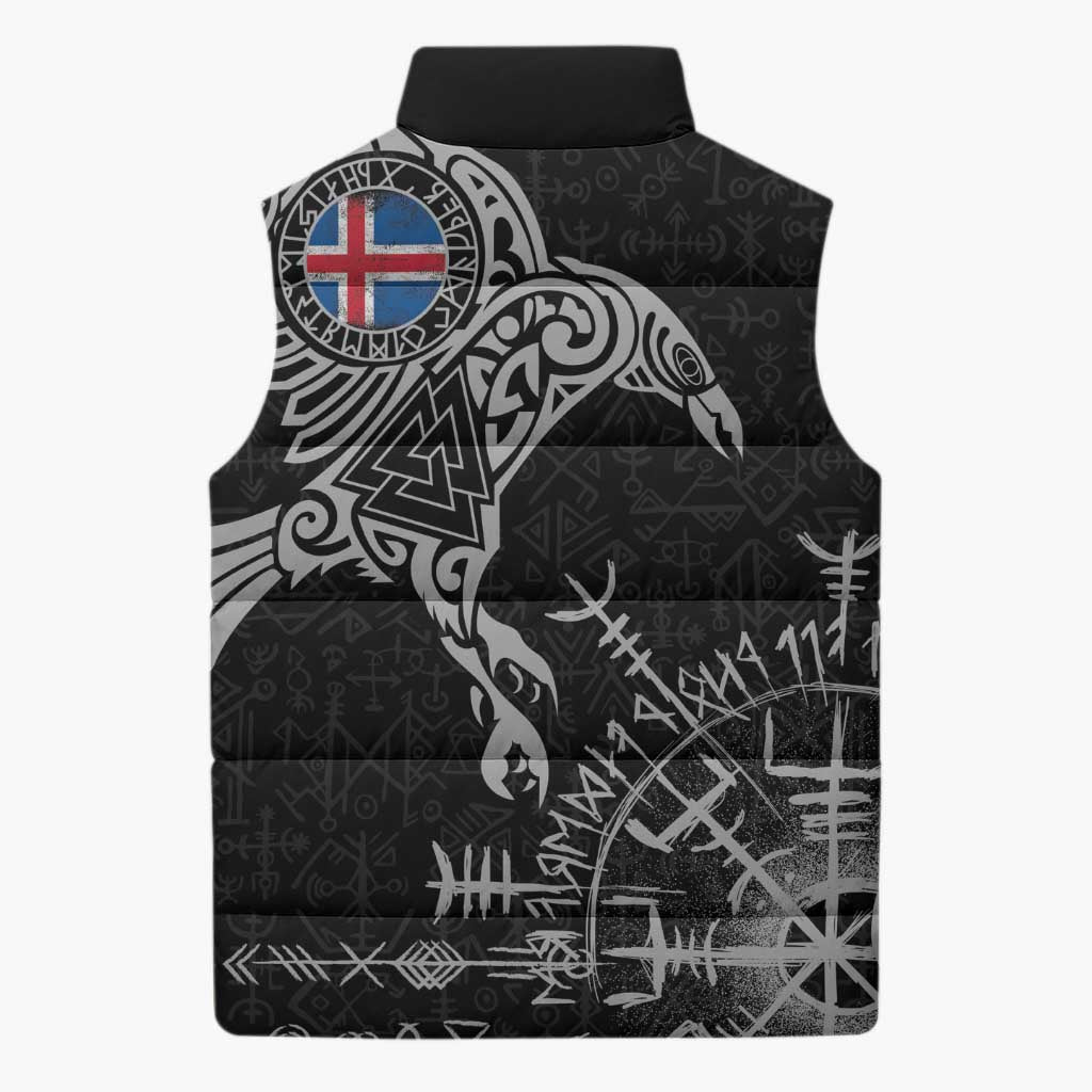 Iceland Viking Ravens Sleeveless Puffer Jacket Vegvisir Runes Pattern - Wonder Print Shop