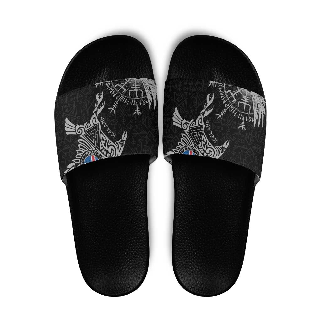 Iceland Viking Ravens Slide Sandals Vegvisir Runes Pattern - Wonder Print Shop