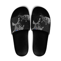 Iceland Viking Ravens Slide Sandals Vegvisir Runes Pattern - Wonder Print Shop