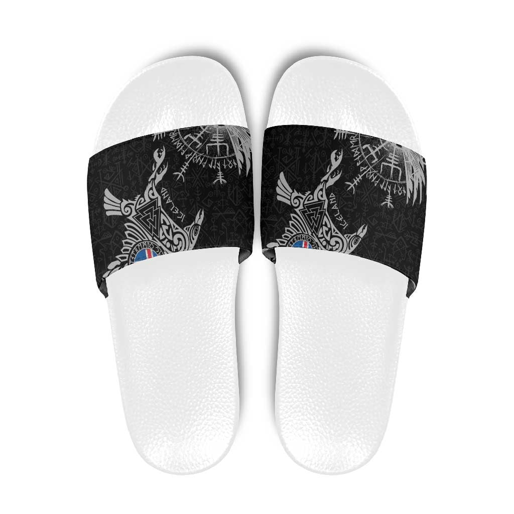 Iceland Viking Ravens Slide Sandals Vegvisir Runes Pattern - Wonder Print Shop