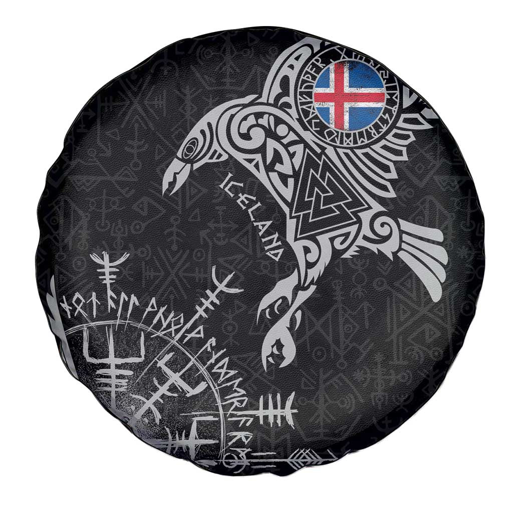 Iceland Viking Ravens Spare Tire Cover Vegvisir Runes Pattern - Wonder Print Shop