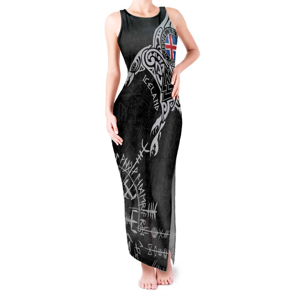 Iceland Viking Ravens Tank Maxi Dress Vegvisir Runes Pattern - Wonder Print Shop