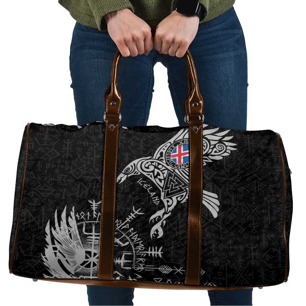 Iceland Viking Ravens Travel Bag Vegvisir Runes Pattern - Wonder Print Shop