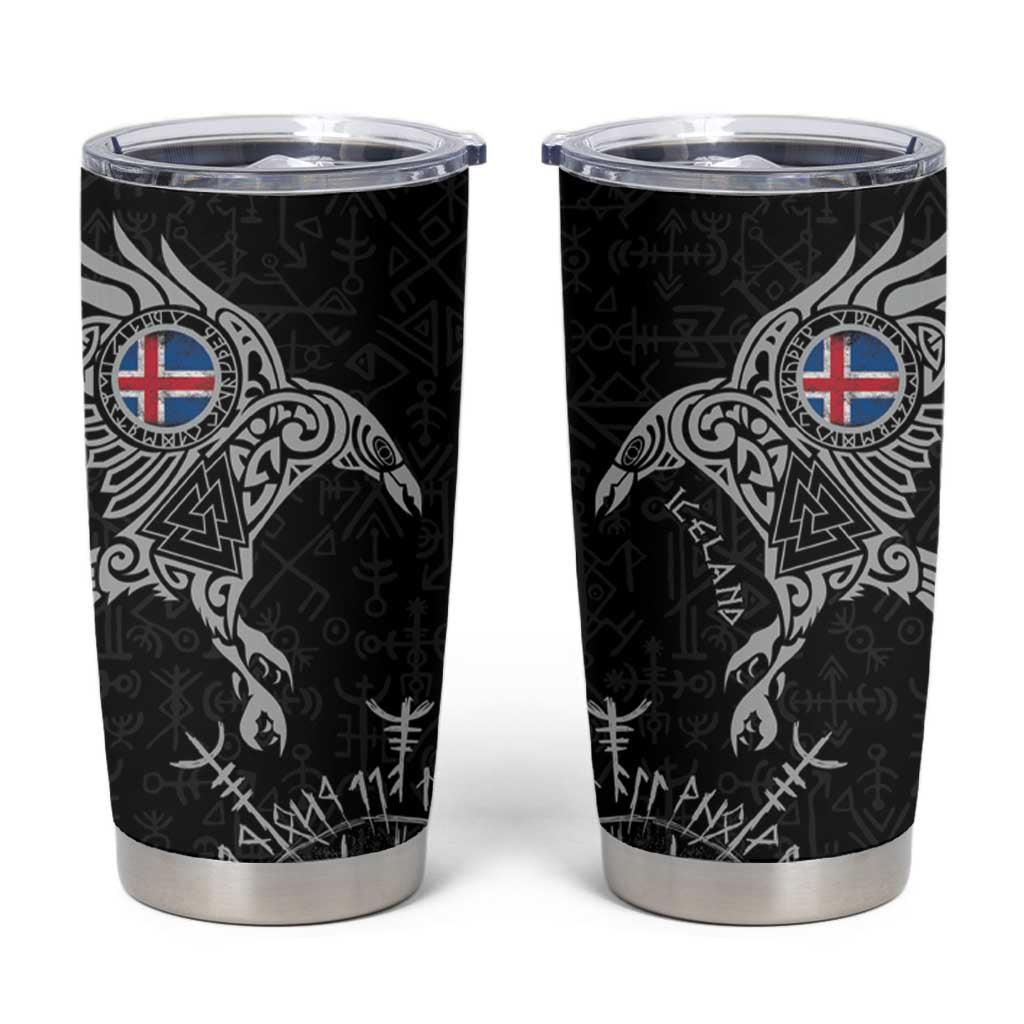 Iceland Viking Ravens Tumbler Cup Vegvisir Runes Pattern - Wonder Print Shop