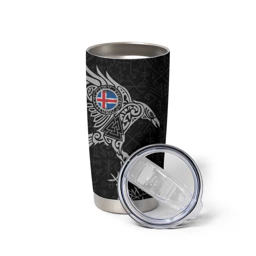 Iceland Viking Ravens Tumbler Cup Vegvisir Runes Pattern - Wonder Print Shop