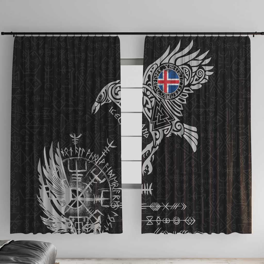 Iceland Viking Ravens Window Curtain Vegvisir Runes Pattern - Wonder Print Shop