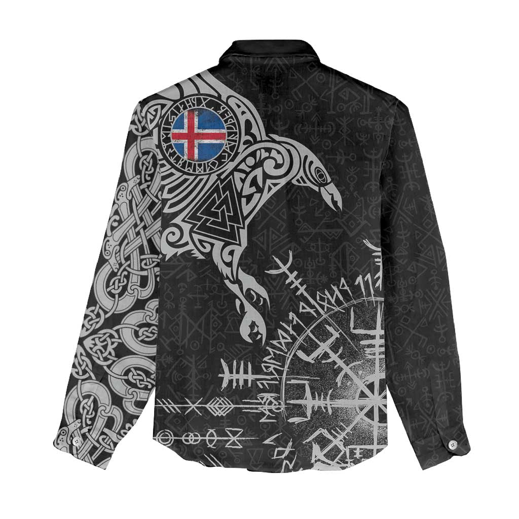 Iceland Viking Ravens Women Casual Shirt Vegvisir Runes Pattern - Wonder Print Shop