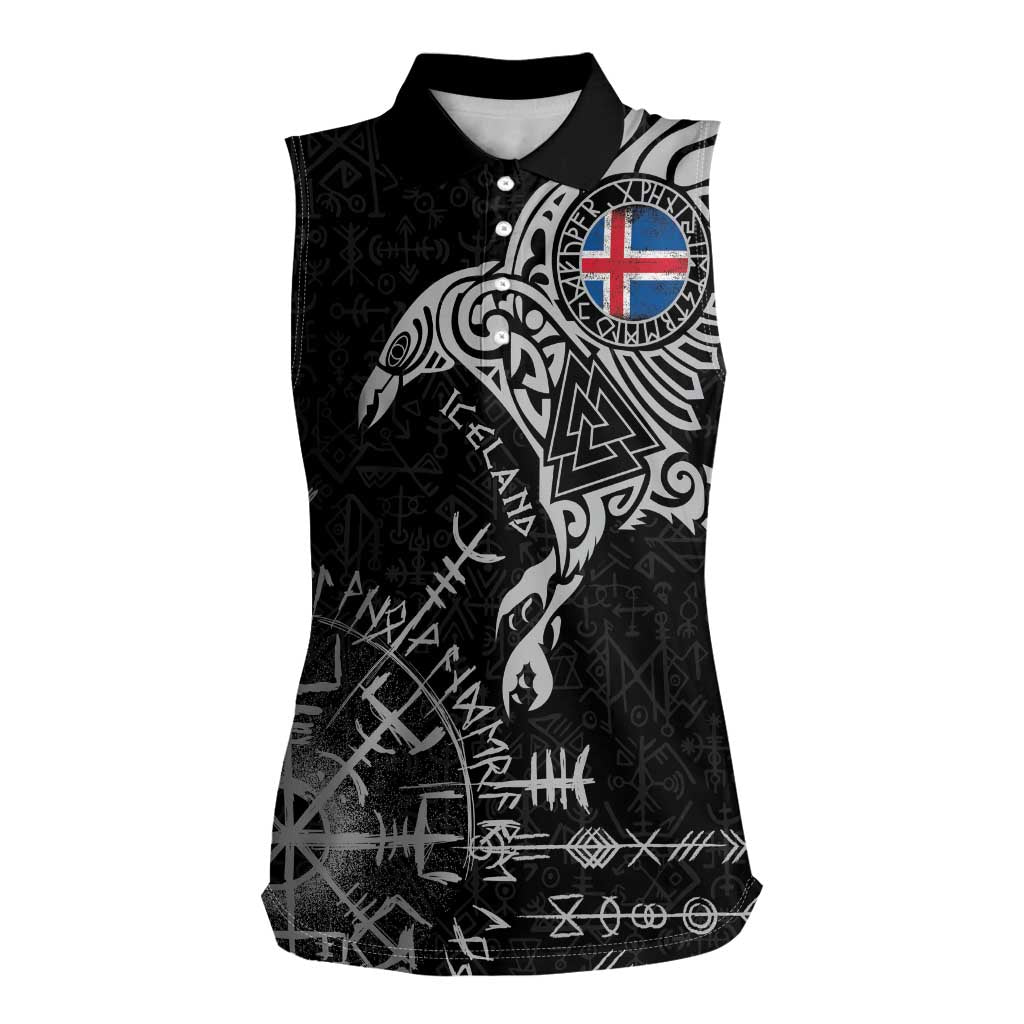 Iceland Viking Ravens Women Sleeveless Polo Shirt Vegvisir Runes Pattern - Wonder Print Shop