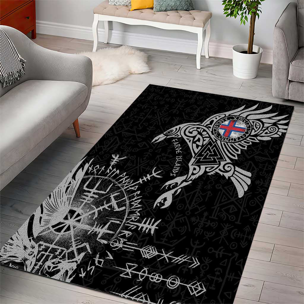 Faroe Islands Viking Ravens Area Rug Vegvisir Runes Pattern - Wonder Print Shop