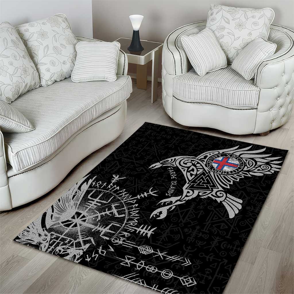 Faroe Islands Viking Ravens Area Rug Vegvisir Runes Pattern - Wonder Print Shop