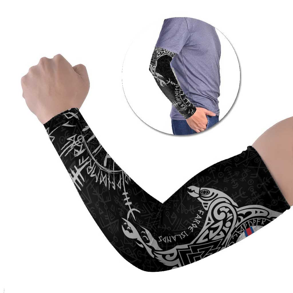 Faroe Islands Viking Ravens Arm Sleeves Vegvisir Runes Pattern - Wonder Print Shop