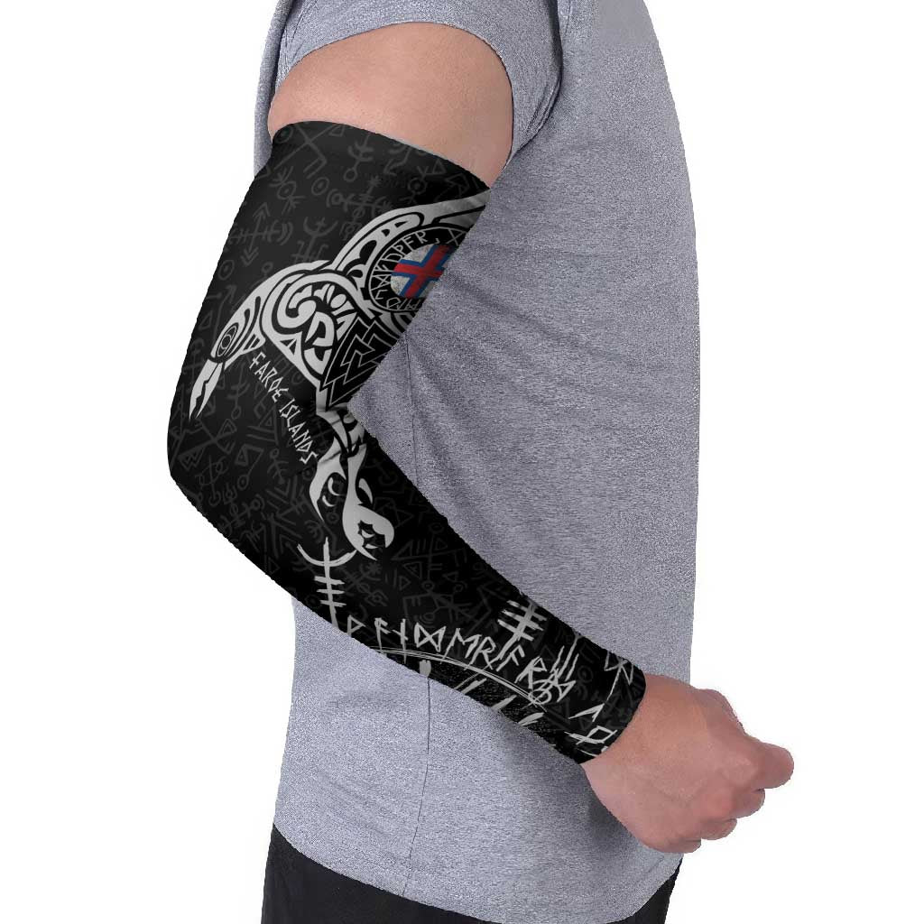 Faroe Islands Viking Ravens Arm Sleeves Vegvisir Runes Pattern - Wonder Print Shop