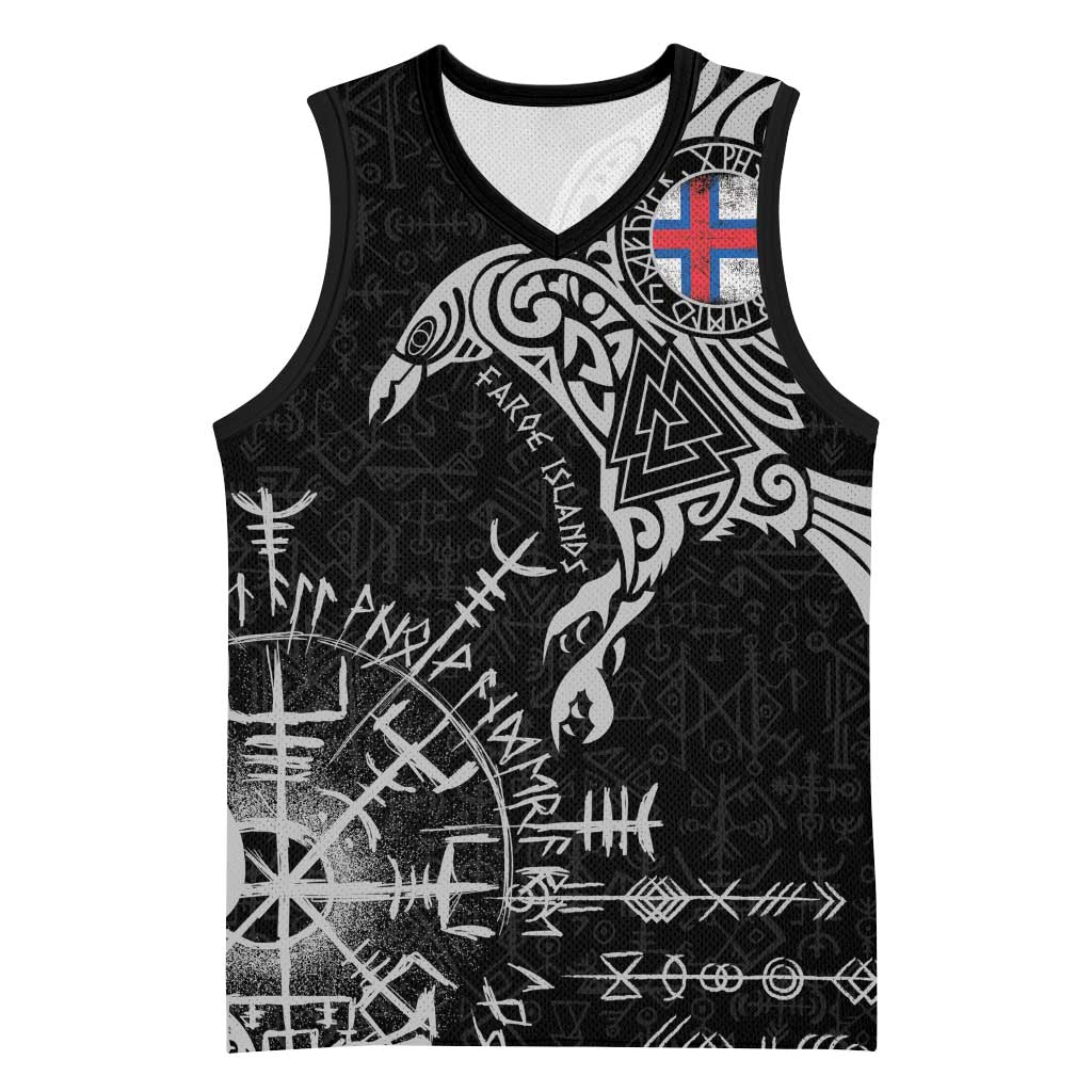 Faroe Islands Viking Ravens Basketball Jersey Vegvisir Runes Pattern - Wonder Print Shop