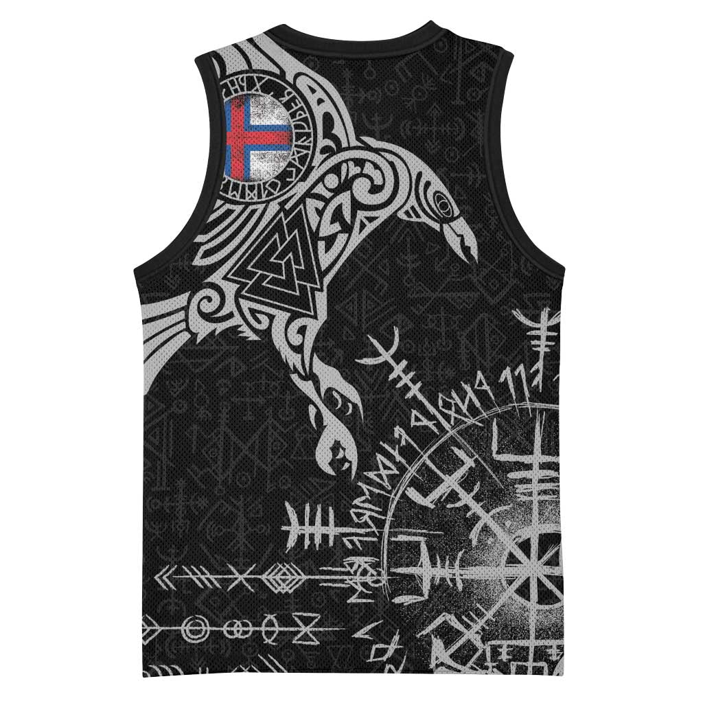 Faroe Islands Viking Ravens Basketball Jersey Vegvisir Runes Pattern - Wonder Print Shop