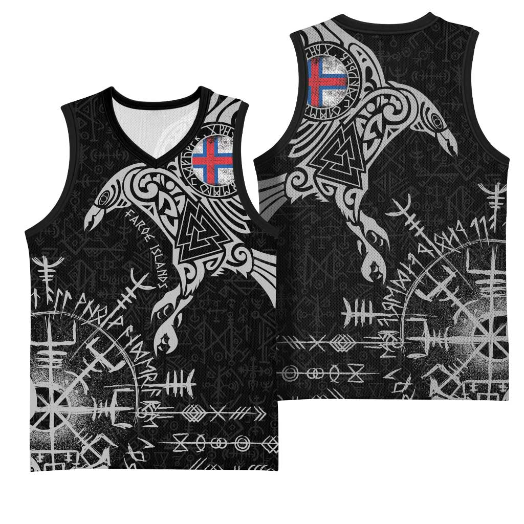 Faroe Islands Viking Ravens Basketball Jersey Vegvisir Runes Pattern - Wonder Print Shop