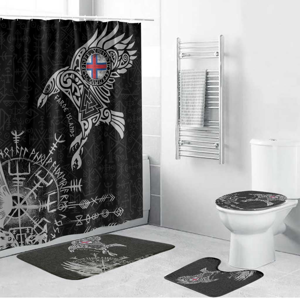 Faroe Islands Viking Ravens Bathroom Set Vegvisir Runes Pattern - Wonder Print Shop