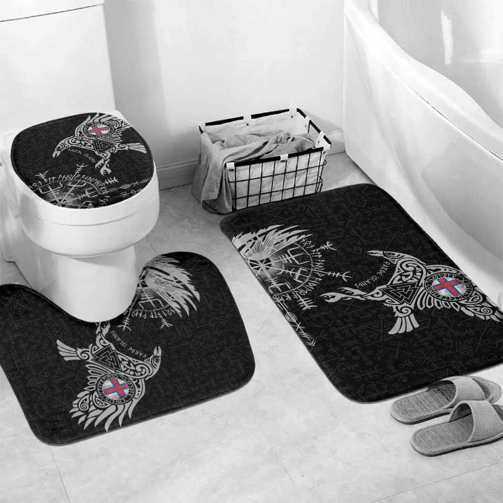 Faroe Islands Viking Ravens Bathroom Set Vegvisir Runes Pattern - Wonder Print Shop