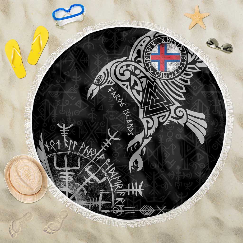 Faroe Islands Viking Ravens Beach Blanket Vegvisir Runes Pattern - Wonder Print Shop