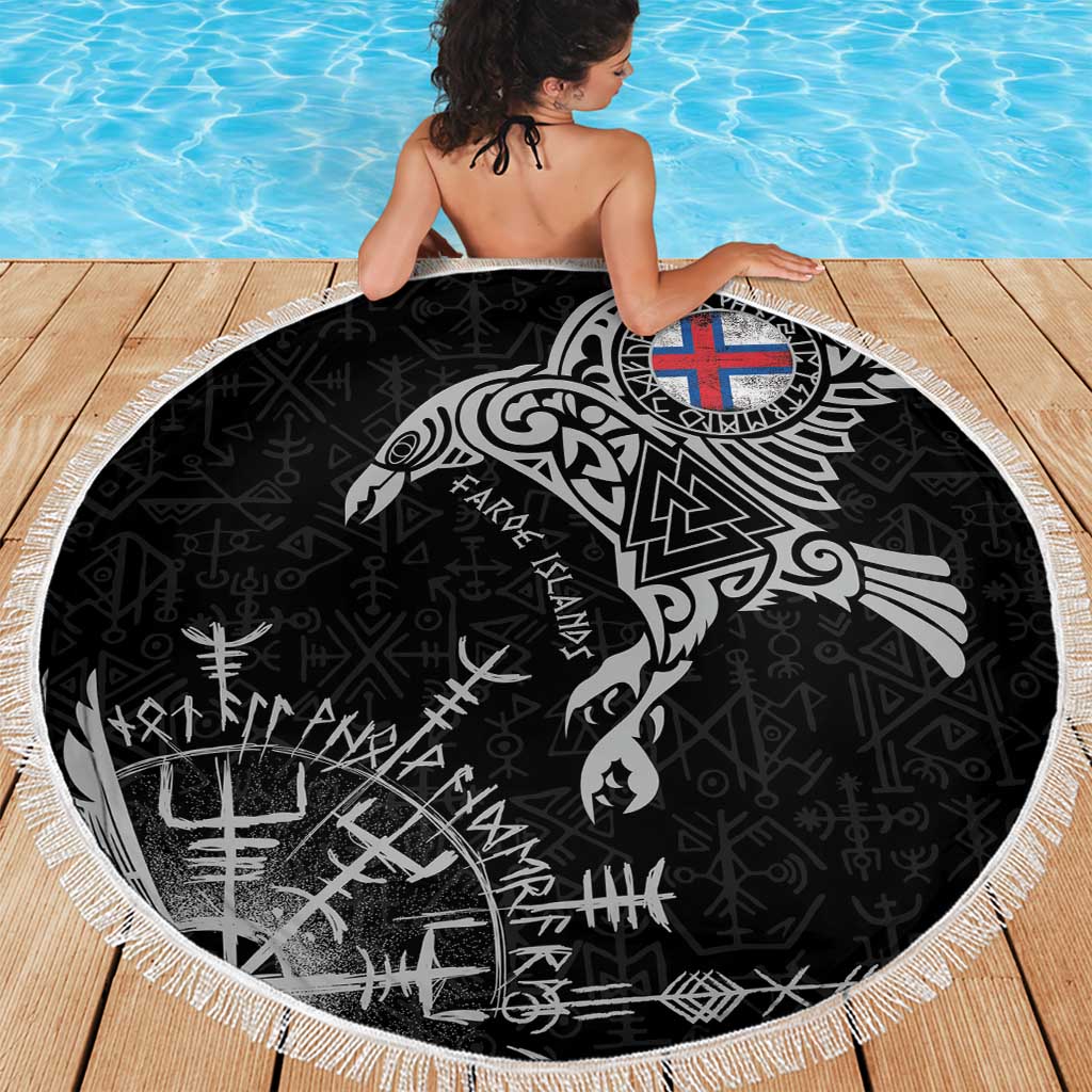 Faroe Islands Viking Ravens Beach Blanket Vegvisir Runes Pattern - Wonder Print Shop