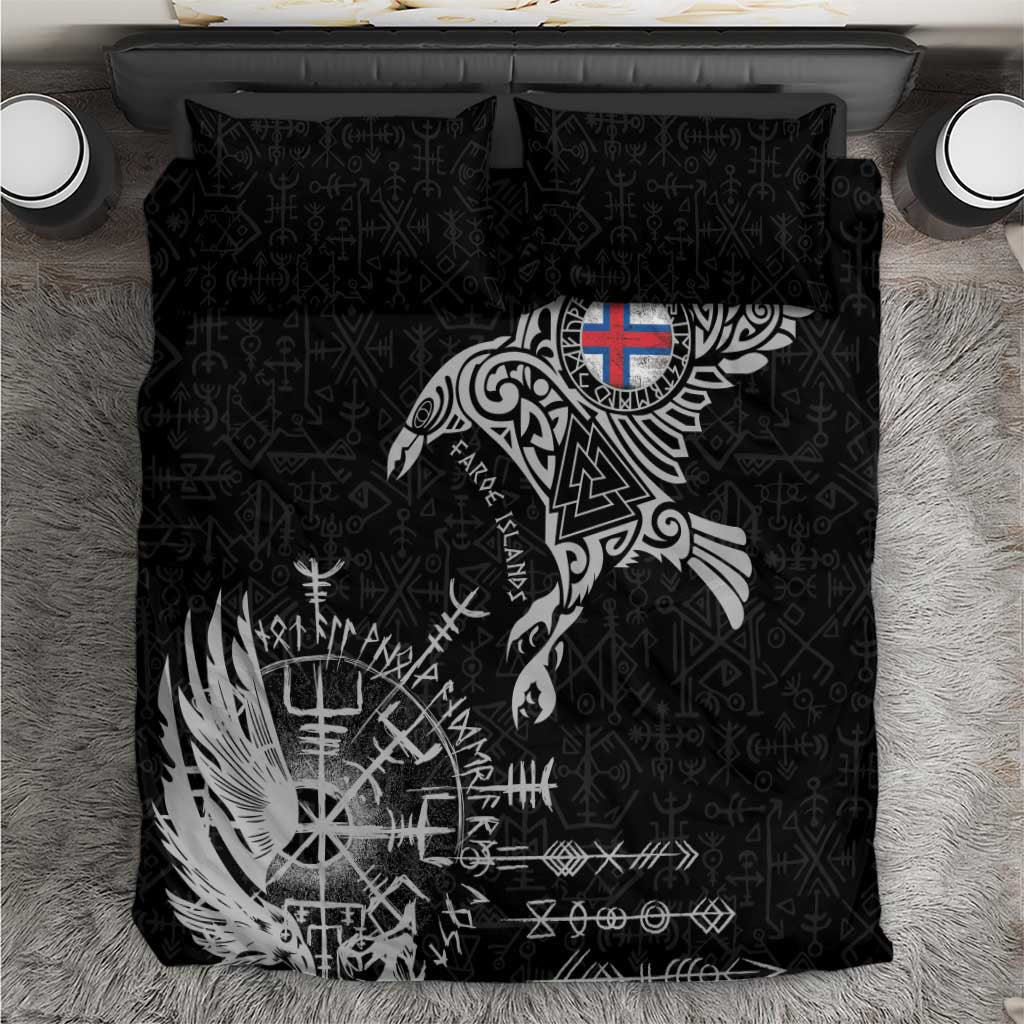 Faroe Islands Viking Ravens Bedding Set Vegvisir Runes Pattern - Wonder Print Shop