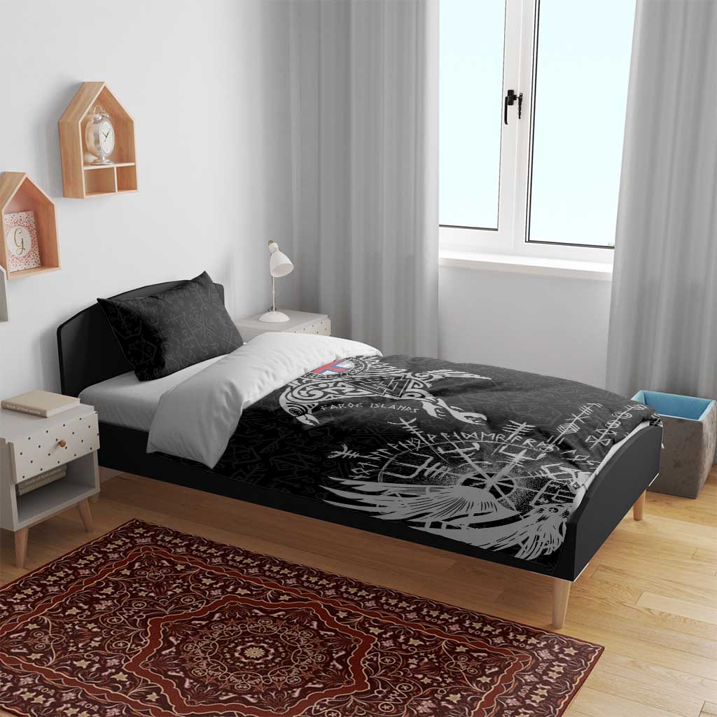 Faroe Islands Viking Ravens Bedding Set Vegvisir Runes Pattern - Wonder Print Shop