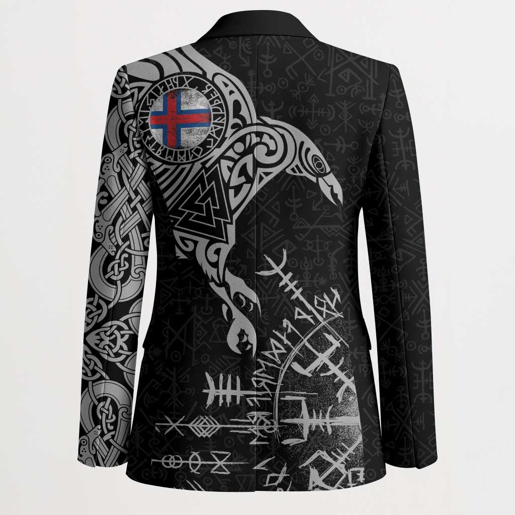 Faroe Islands Viking Ravens Blazer Vegvisir Runes Pattern - Wonder Print Shop