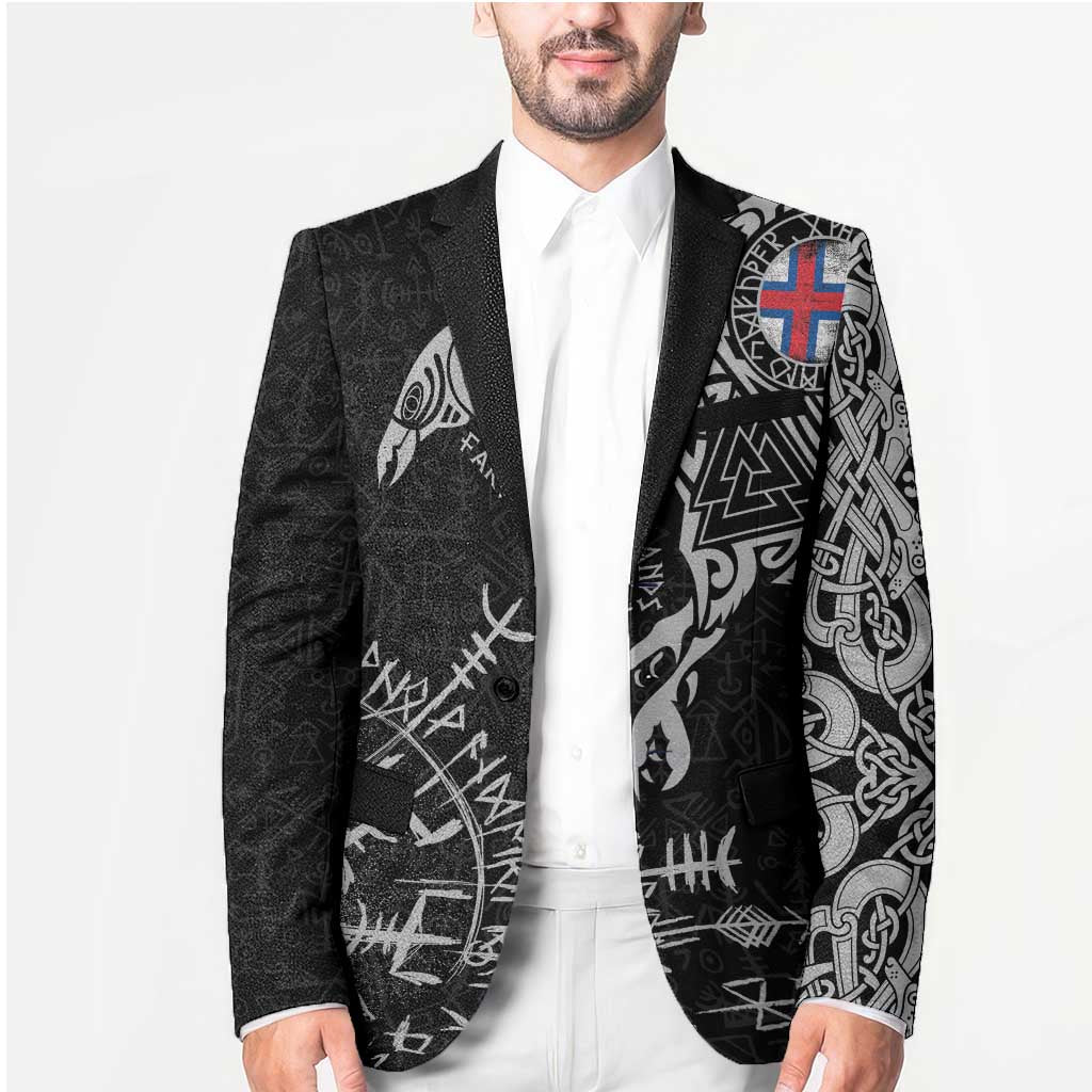 Faroe Islands Viking Ravens Blazer Vegvisir Runes Pattern - Wonder Print Shop