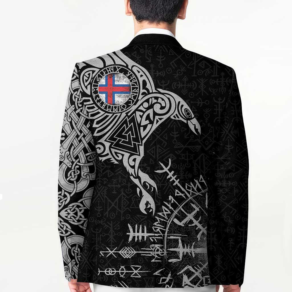 Faroe Islands Viking Ravens Blazer Vegvisir Runes Pattern - Wonder Print Shop