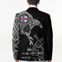 Faroe Islands Viking Ravens Blazer Vegvisir Runes Pattern - Wonder Print Shop