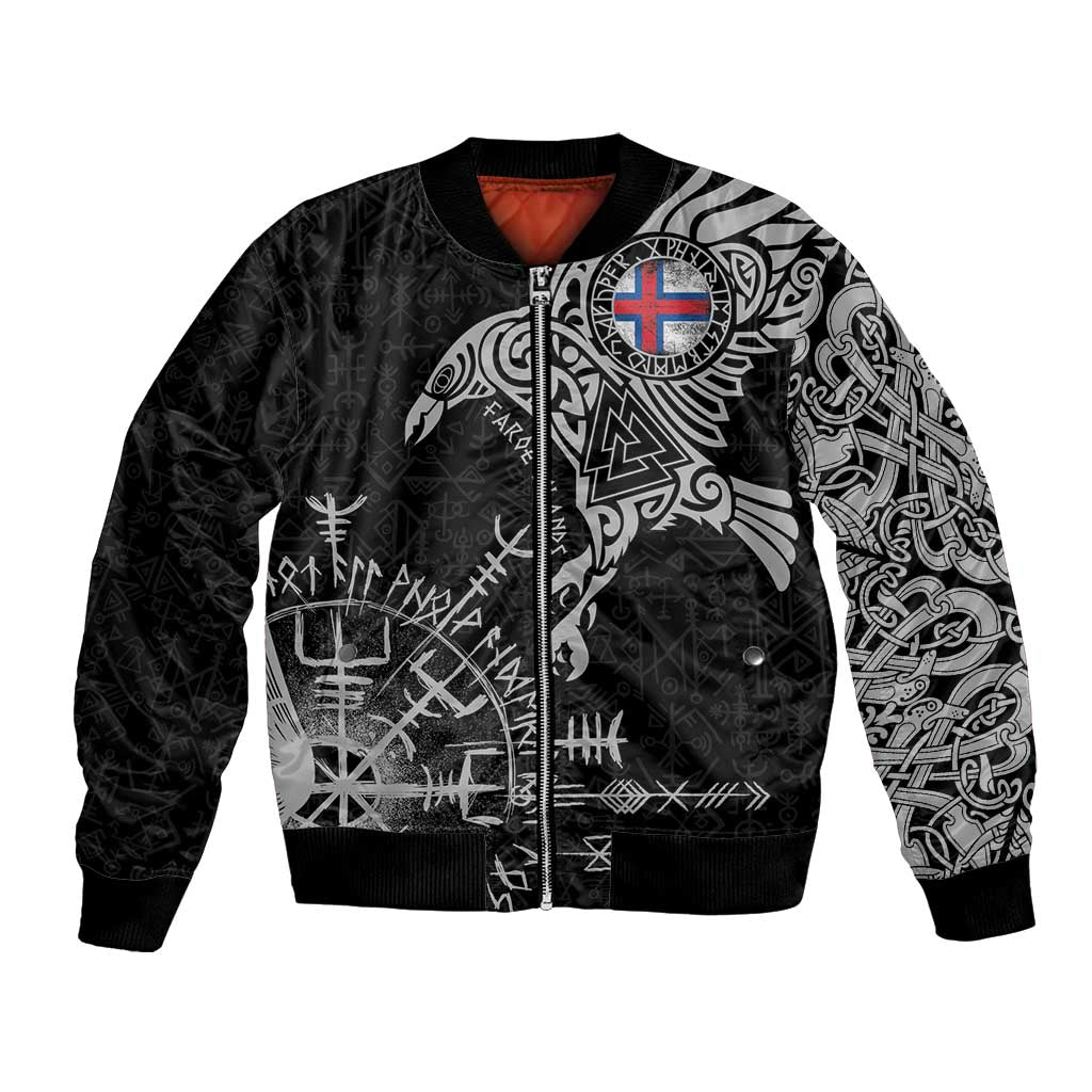 Faroe Islands Viking Ravens Bomber Jacket Vegvisir Runes Pattern - Wonder Print Shop