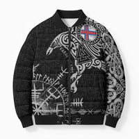 Faroe Islands Viking Ravens Bomber Puffer Jacket Vegvisir Runes Pattern - Wonder Print Shop
