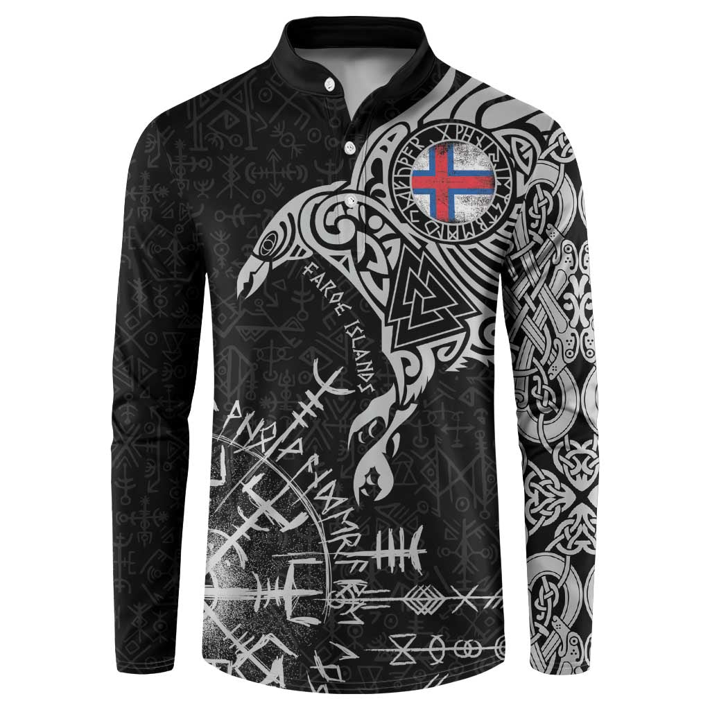 Faroe Islands Viking Ravens Button Sweatshirt Vegvisir Runes Pattern - Wonder Print Shop