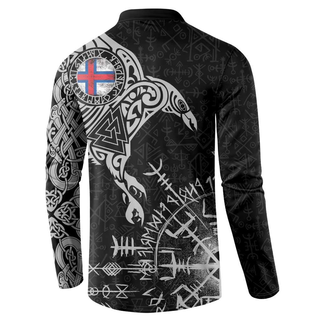 Faroe Islands Viking Ravens Button Sweatshirt Vegvisir Runes Pattern - Wonder Print Shop