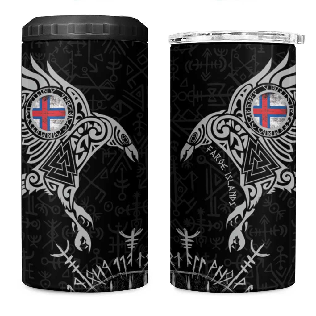 Faroe Islands Viking Ravens 4 in 1 Can Cooler Tumbler Vegvisir Runes Pattern - Wonder Print Shop
