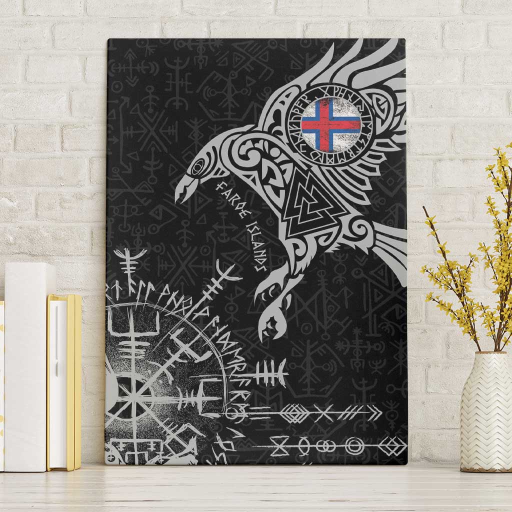 Faroe Islands Viking Ravens Canvas Wall Art Vegvisir Runes Pattern - Wonder Print Shop