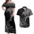 Faroe Islands Viking Ravens Couples Matching Off Shoulder Maxi Dress and Hawaiian Shirt Vegvisir Runes Pattern - Wonder Print Shop