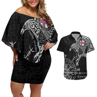 Faroe Islands Viking Ravens Couples Matching Off Shoulder Short Dress and Hawaiian Shirt Vegvisir Runes Pattern - Wonder Print Shop