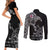 Faroe Islands Viking Ravens Couples Matching Short Sleeve Bodycon Dress and Long Sleeve Button Shirt Vegvisir Runes Pattern - Wonder Print Shop