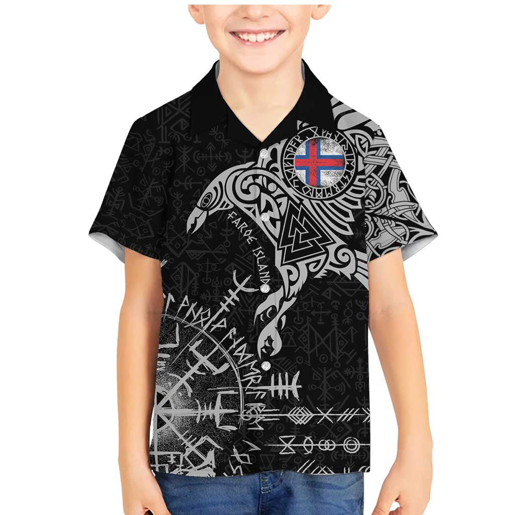 Faroe Islands Viking Ravens Family Matching Mermaid Dress and Hawaiian Shirt Vegvisir Runes Pattern - Wonder Print Shop
