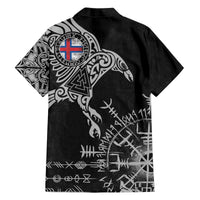 Faroe Islands Viking Ravens Family Matching Off The Shoulder Long Sleeve Dress and Hawaiian Shirt Vegvisir Runes Pattern - Wonder Print Shop