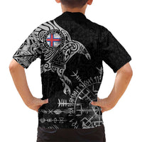 Faroe Islands Viking Ravens Family Matching Short Sleeve Bodycon Dress and Hawaiian Shirt Vegvisir Runes Pattern - Wonder Print Shop