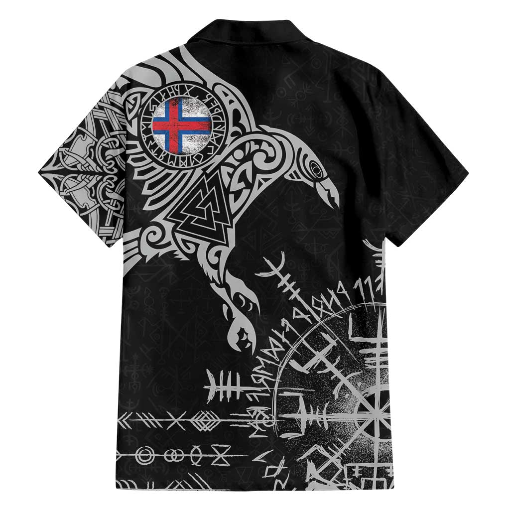 Faroe Islands Viking Ravens Family Matching Short Sleeve Bodycon Dress and Hawaiian Shirt Vegvisir Runes Pattern - Wonder Print Shop